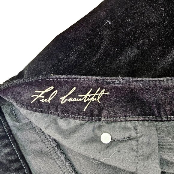 WHBM Black Velvet Jeans Straight Leg Rhinestone Studded Pockets Womens 12S NEW - Picture 6 of 10